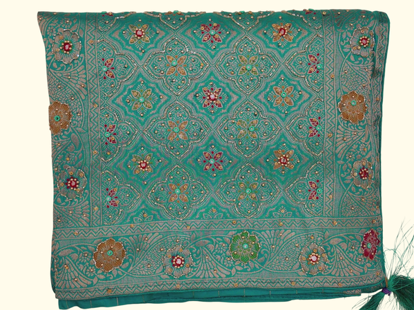 Azure Blossom Exquisite Saree with Intricate Embroidery", - Image 1_no_bg