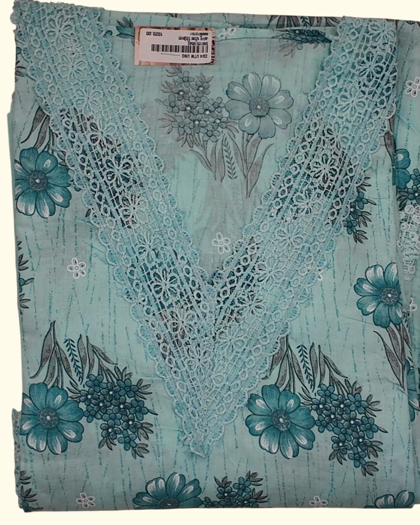 Blossom in Blue: Unstitched Suit with Delicate Lace Detail", - Image 1_no_bg