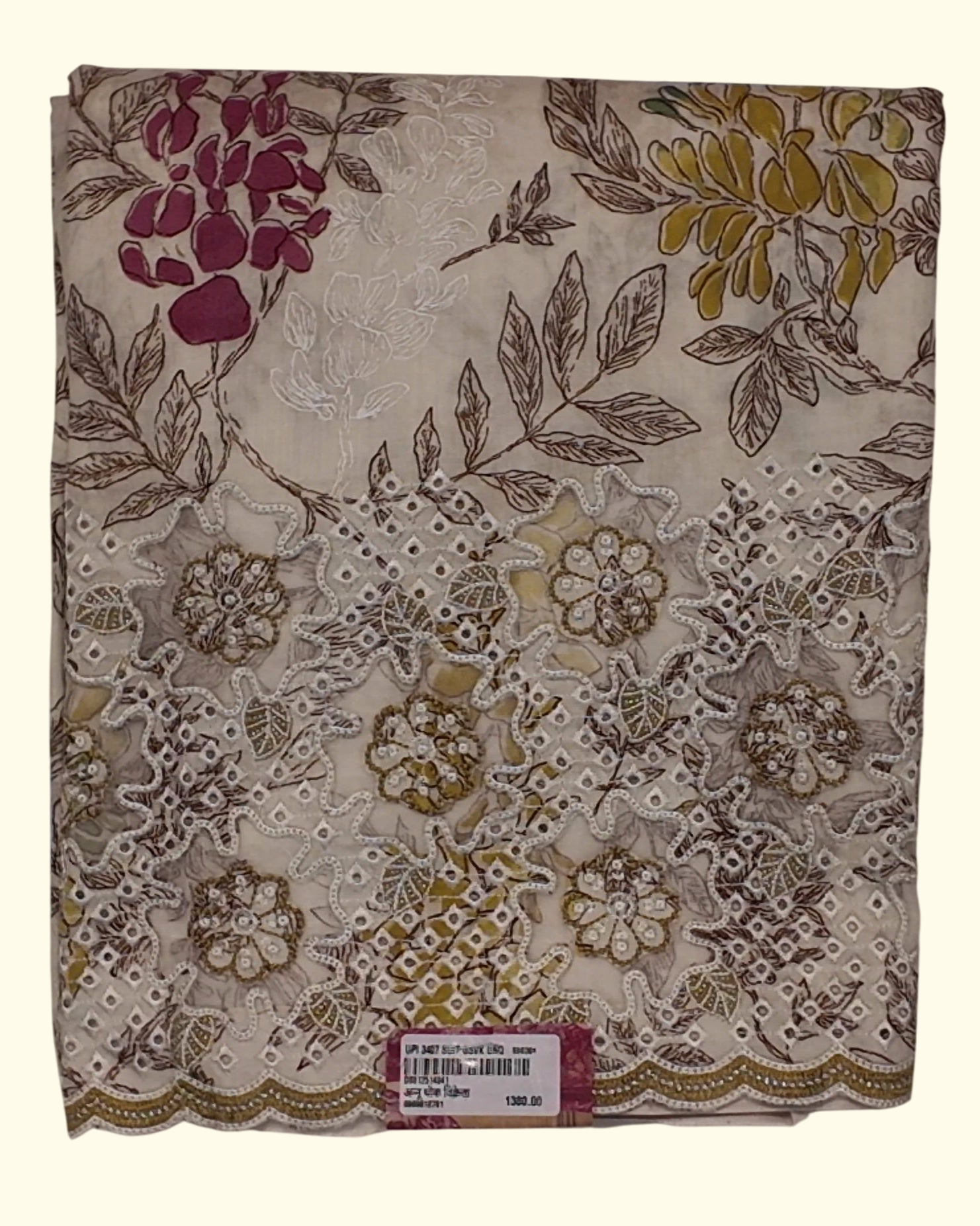 Botanical Charm: Unstitched Floral Lace Suit", - Image 1_no_bg