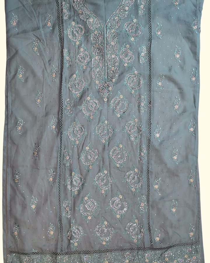 Celestial Charm: Turquoise Embroidered Unstitched Suit", - Image 1_no_bg