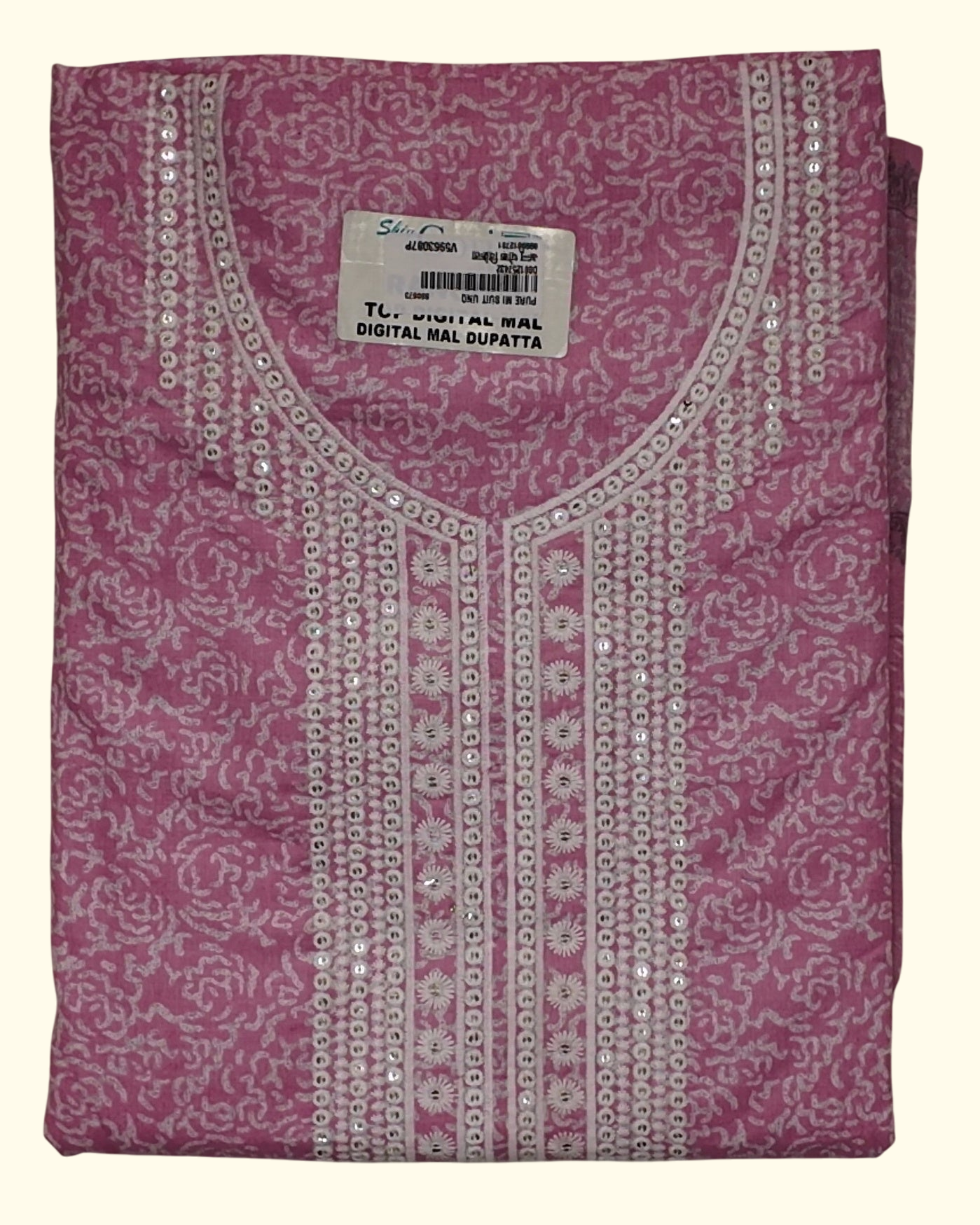 Chic Blossom Pink Unstitched Suit with Glam Sequins", - Image 1_no_bg