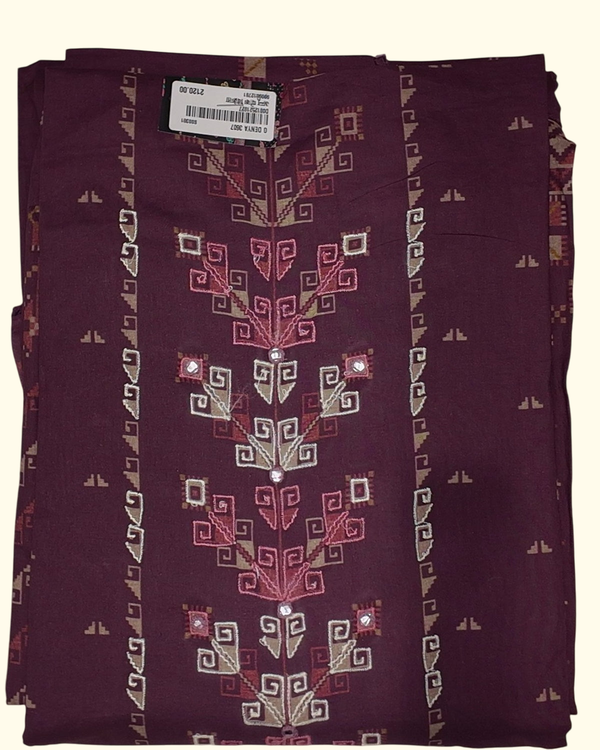 Chic Maroon Geometric Embroidery Unstitched Suit", - Image 1_no_bg