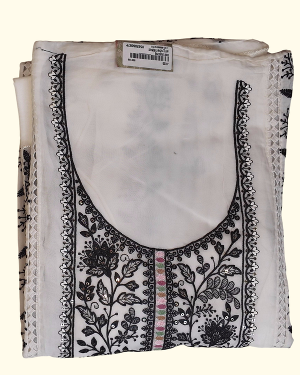 Chic Monochrome Blossom Unstitched Suit - Artisanal Elegance", - Image 1_no_bg