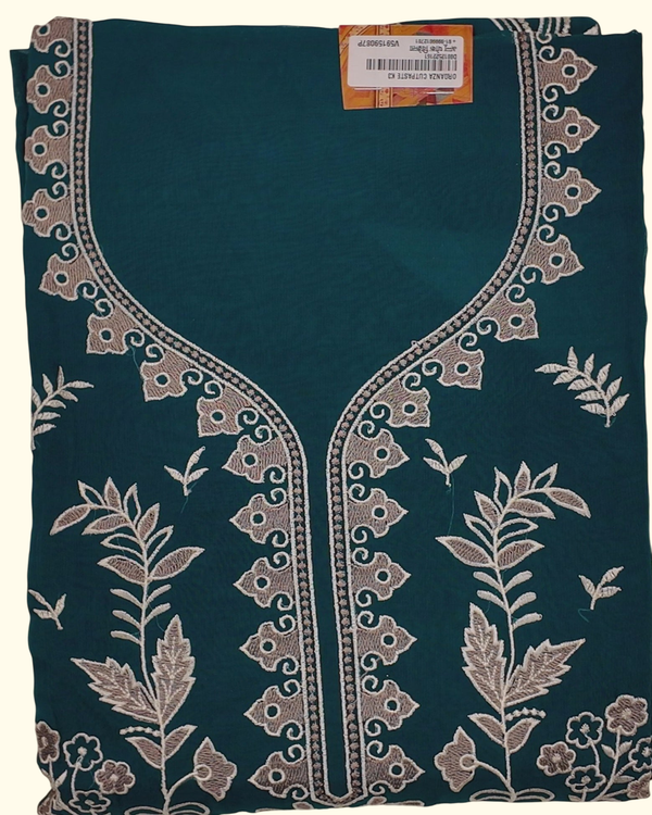 Chic Teal Unstitched Suit with Elegant Embroidered Details", - Image 1_no_bg