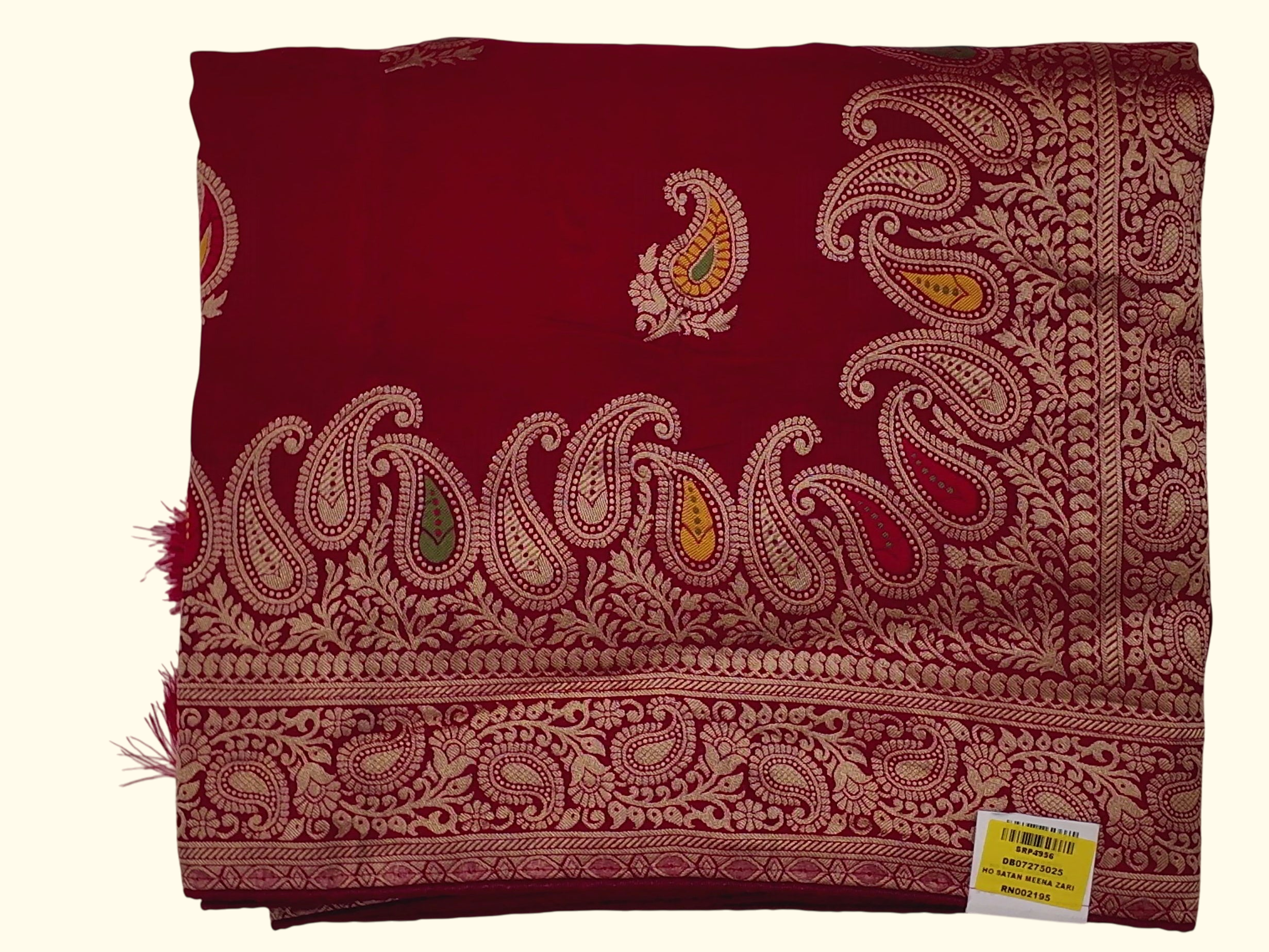 Crimson Allure: Rich Paisley Embroidered Saree", - Image 1_no_bg
