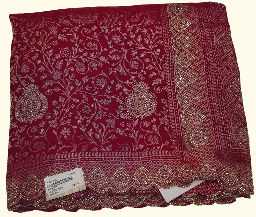 Crimson Blossom Embroidery Saree with Intricate Zari Work", - Image 1_no_bg