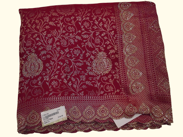Crimson Blossom Embroidery Saree with Intricate Zari Work", - Image 1_no_bg