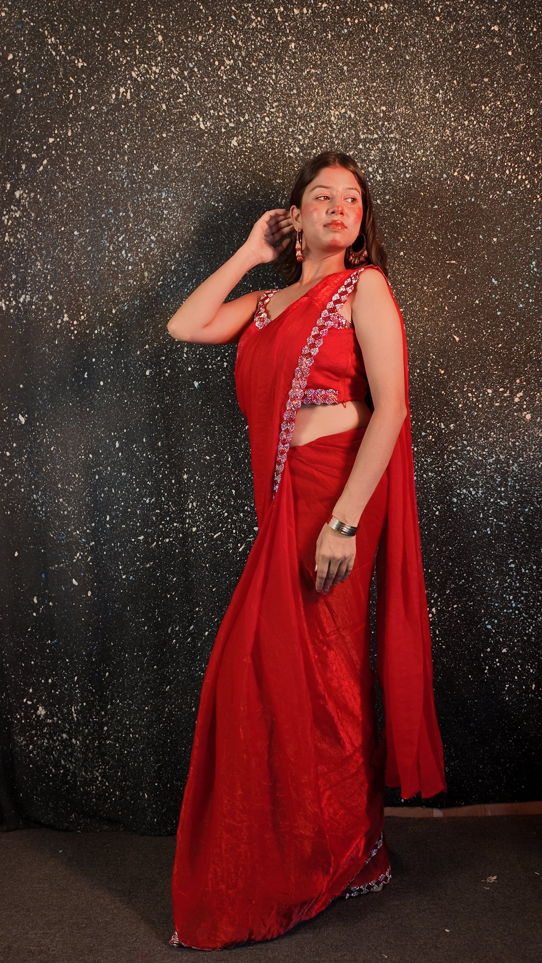 ✨ Elegant Red Georgette Saree with Sequin Border ✨