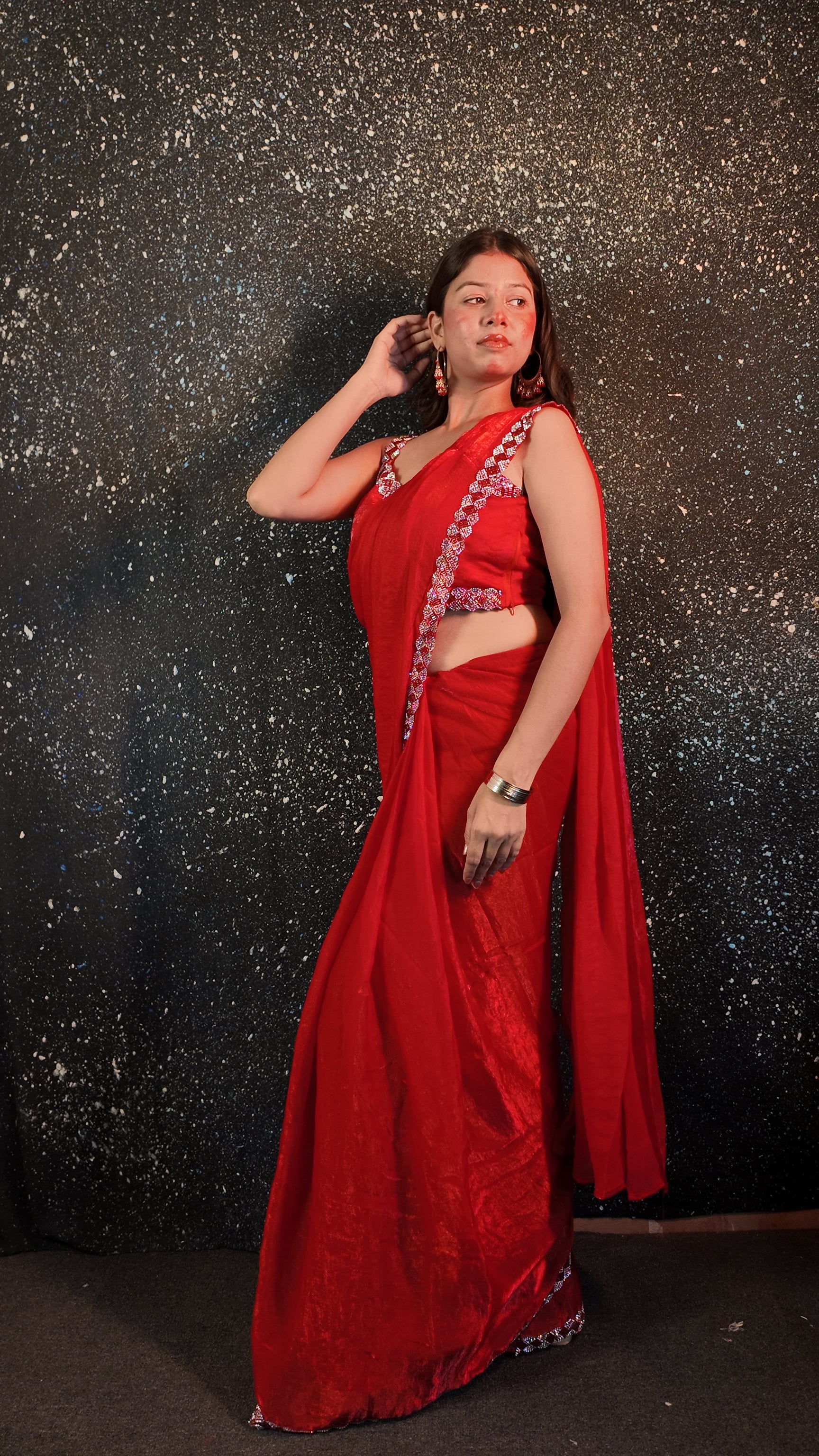 ✨ Elegant Red Georgette Saree with Sequin Border ✨