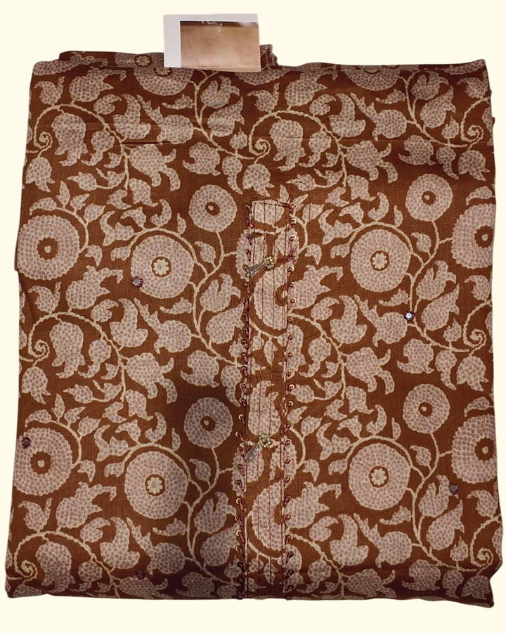 Earthy Blossom Unstitched Suit: Embrace Nature's Elegance", - Image 1_no_bg
