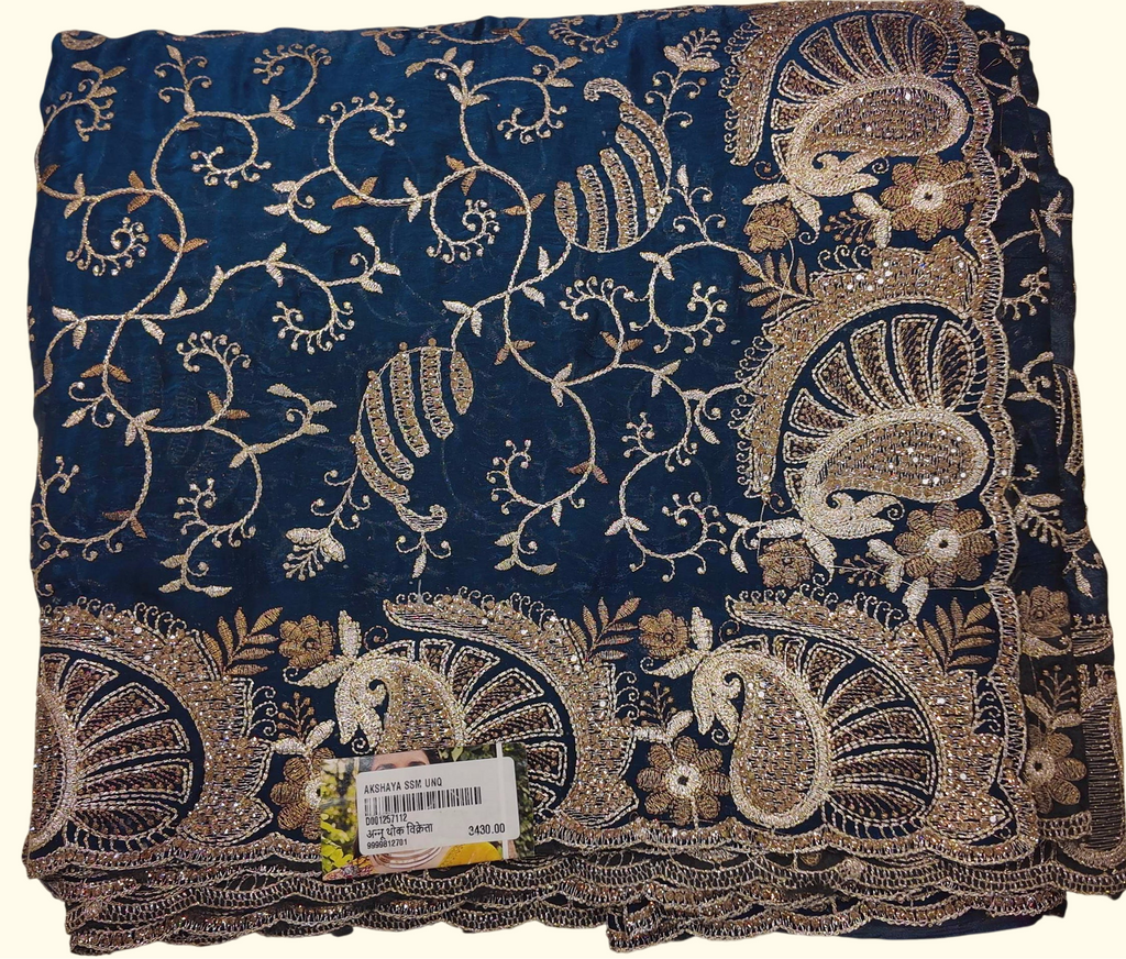 Elegant Blue Silk Saree with Gold Embroidery – Perfect for Celebrations", - Image 1_no_bg