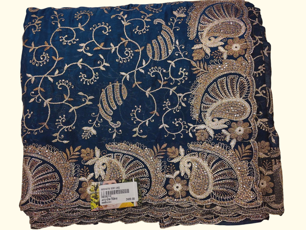 Elegant Blue Silk Saree with Gold Embroidery – Perfect for Celebrations", - Image 1_no_bg