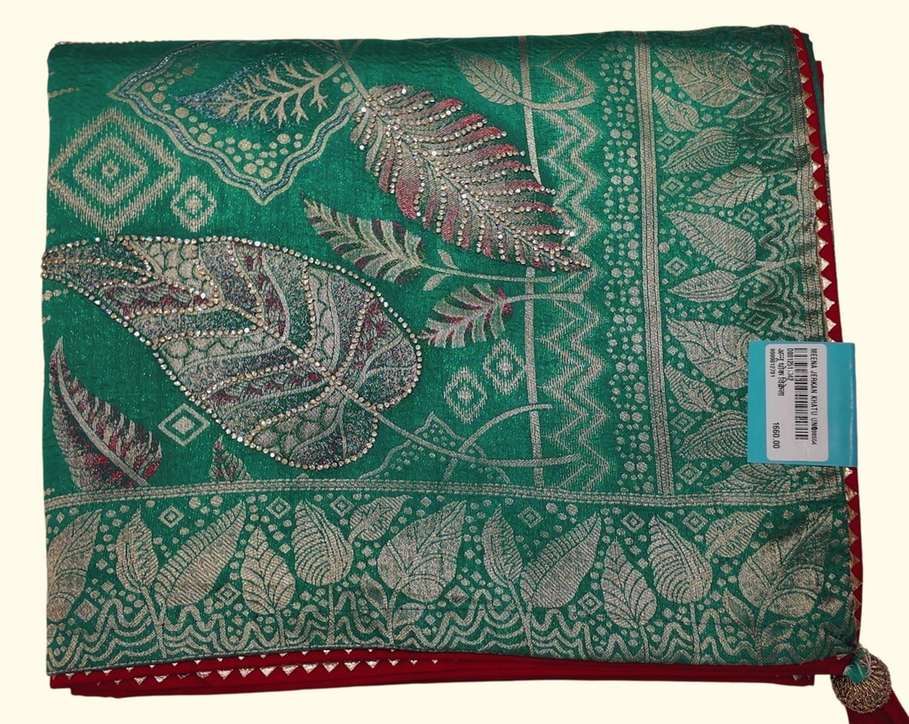 Elegant Green Silk Saree with Intricate Embroidery", - Image 1_no_bg