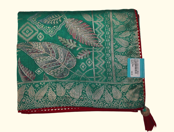 Elegant Green Silk Saree with Intricate Embroidery", - Image 1_no_bg