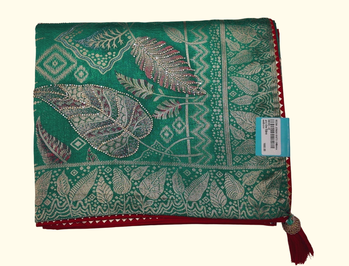 Elegant Green Silk Saree with Intricate Embroidery", - Image 1_no_bg