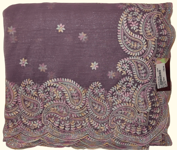 Elegant Lavender Saree with Intricate Paisley Embroidery", - Image 1_no_bg