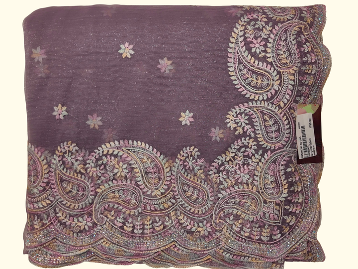 Elegant Lavender Saree with Intricate Paisley Embroidery", - Image 1_no_bg