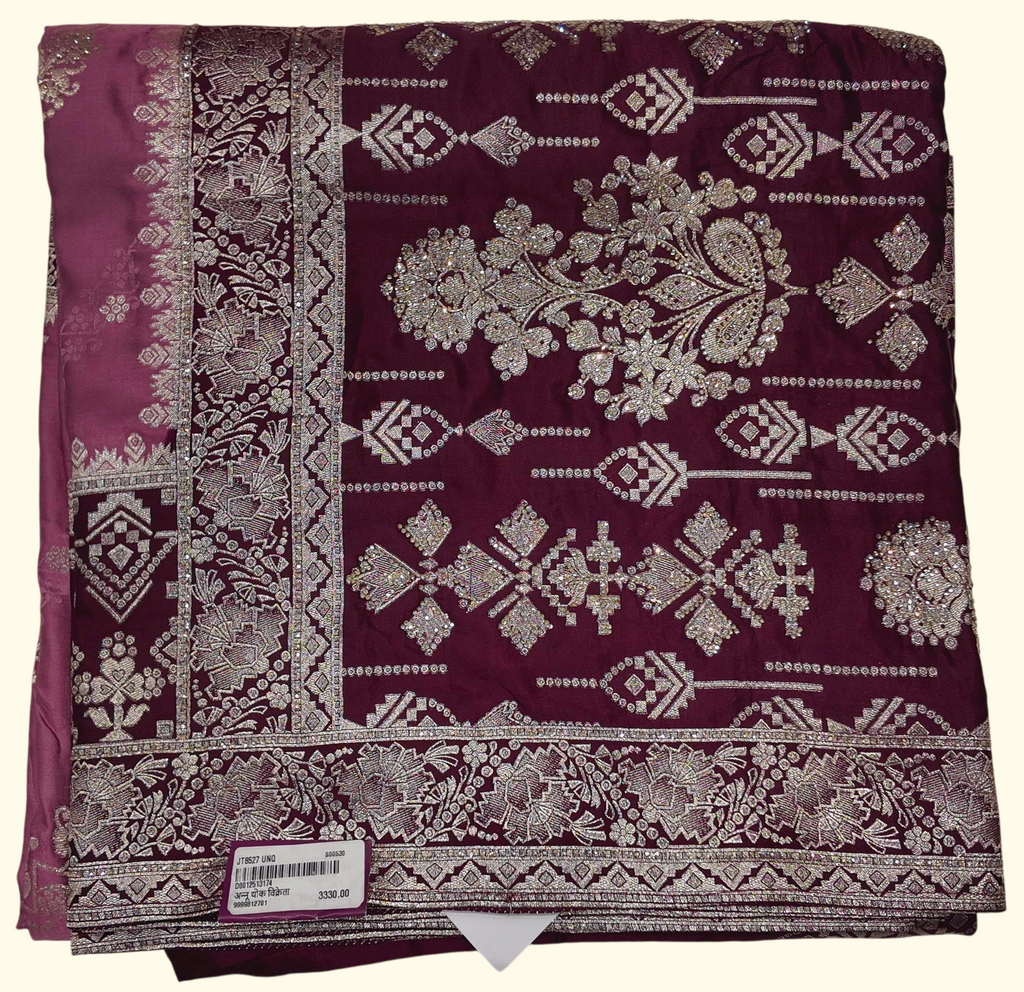 Elegant Maroon Embroidered Saree – Perfect for Celebrations", - Image 1_no_bg