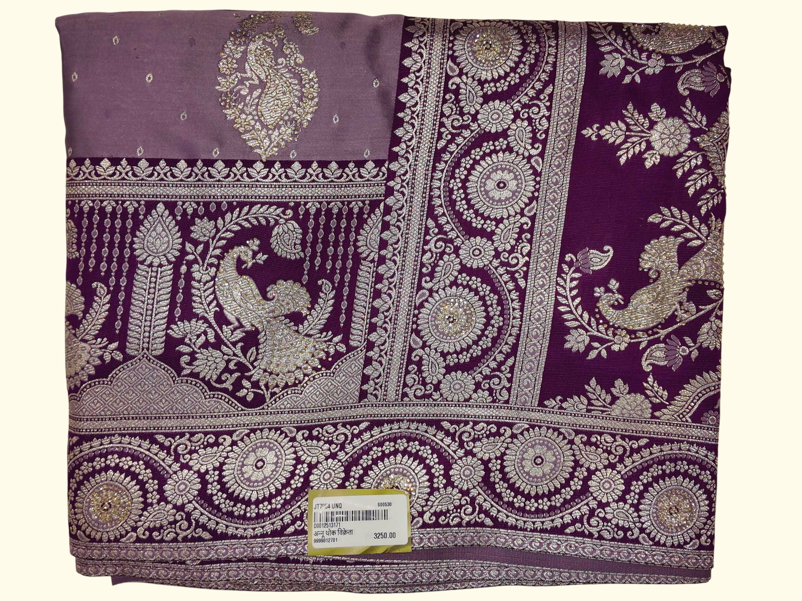 Elegant Purple Silk Saree with Intricate Silver Zari Work", - Image 1_no_bg