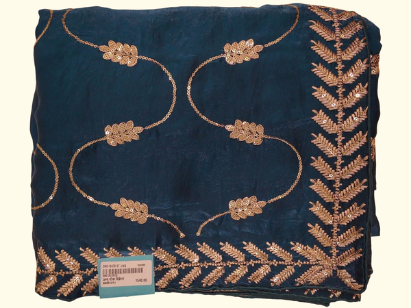 Elegant Teal Blue Saree with Exquisite Golden Embellishments", - Image 1_no_bg