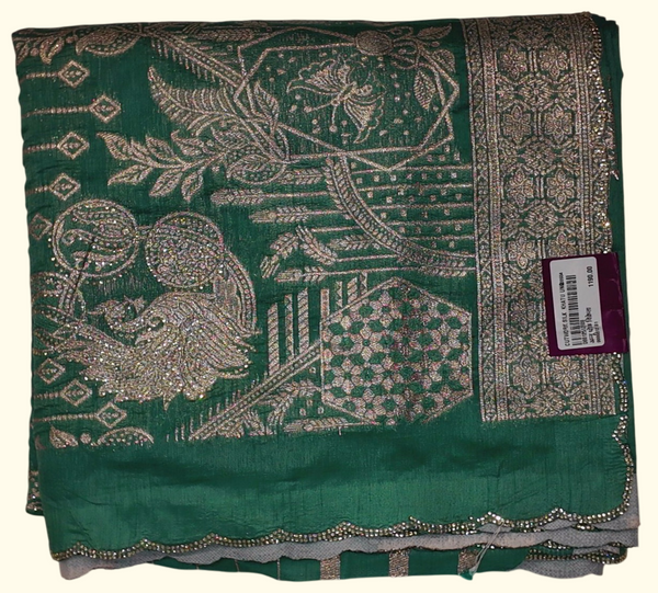 Emerald Allure: Exquisite Zari Work Festive Saree", - Image 1_no_bg