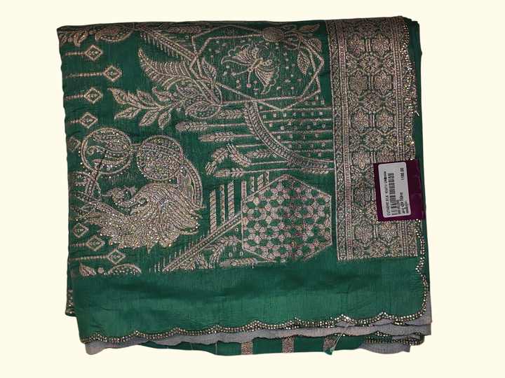 Emerald Allure: Exquisite Zari Work Festive Saree", - Image 1_no_bg