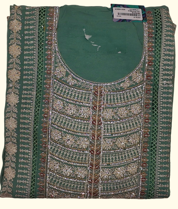 Emerald Allure: Traditional Unstitched Suit with Intricate Embroidery", - Image 1_no_bg