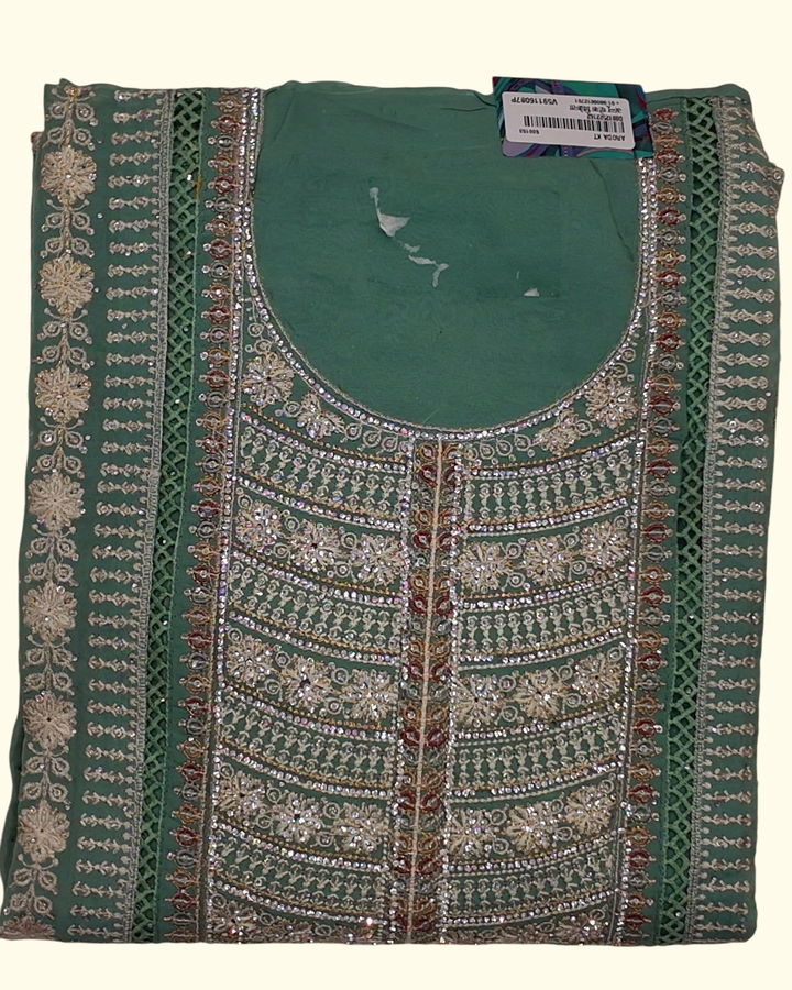 Emerald Allure: Traditional Unstitched Suit with Intricate Embroidery", - Image 1_no_bg
