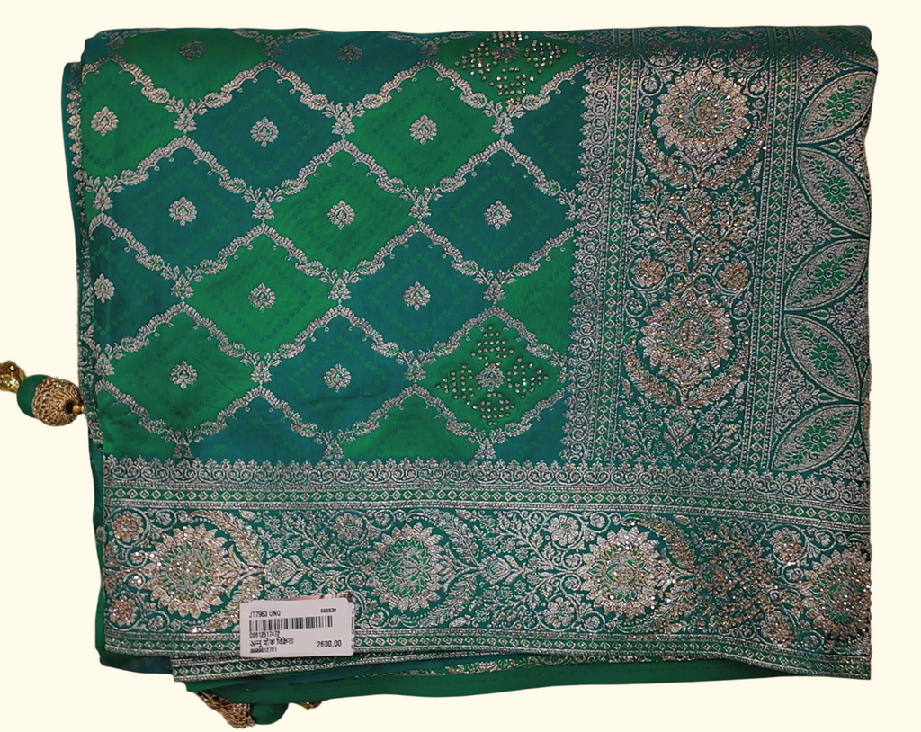 Emerald Spiral: Luxurious Green Saree with Intricate Border", - Image 1_no_bg