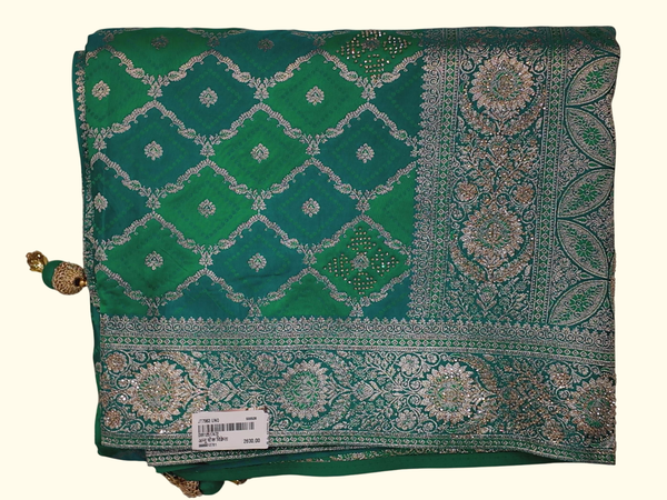 Emerald Spiral: Luxurious Green Saree with Intricate Border", - Image 1_no_bg