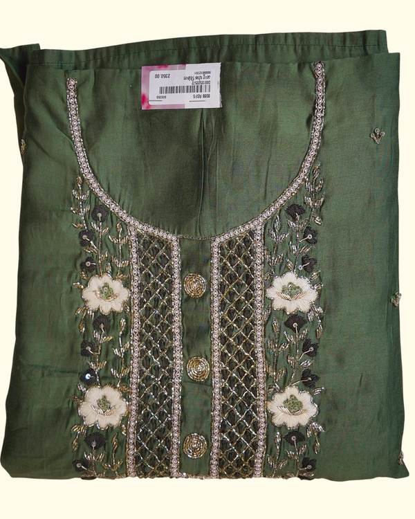 Emerald Splendor: Luxurious Unstitched Threadwork Suit", - Image 1_no_bg