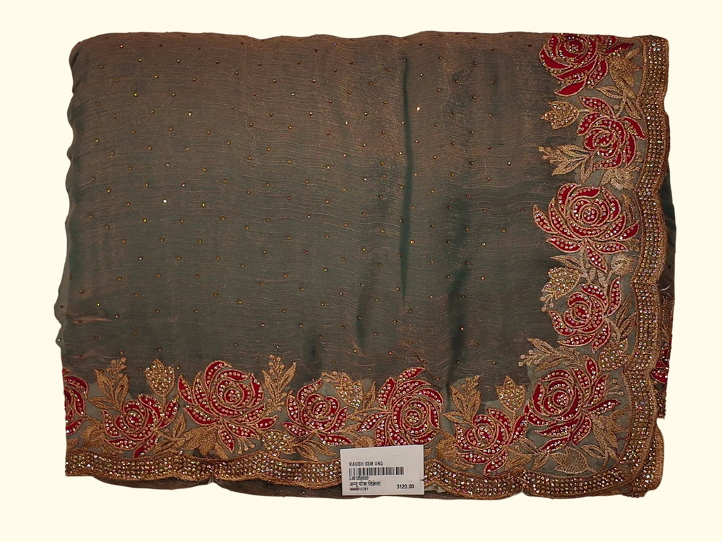 Ethereal Embroidered Silk Saree with Vibrant Rose Motifs", - Image 1_no_bg