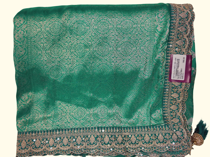 Ethereal Emerald Drape with Intricate Gold Accents", - Image 1_no_bg