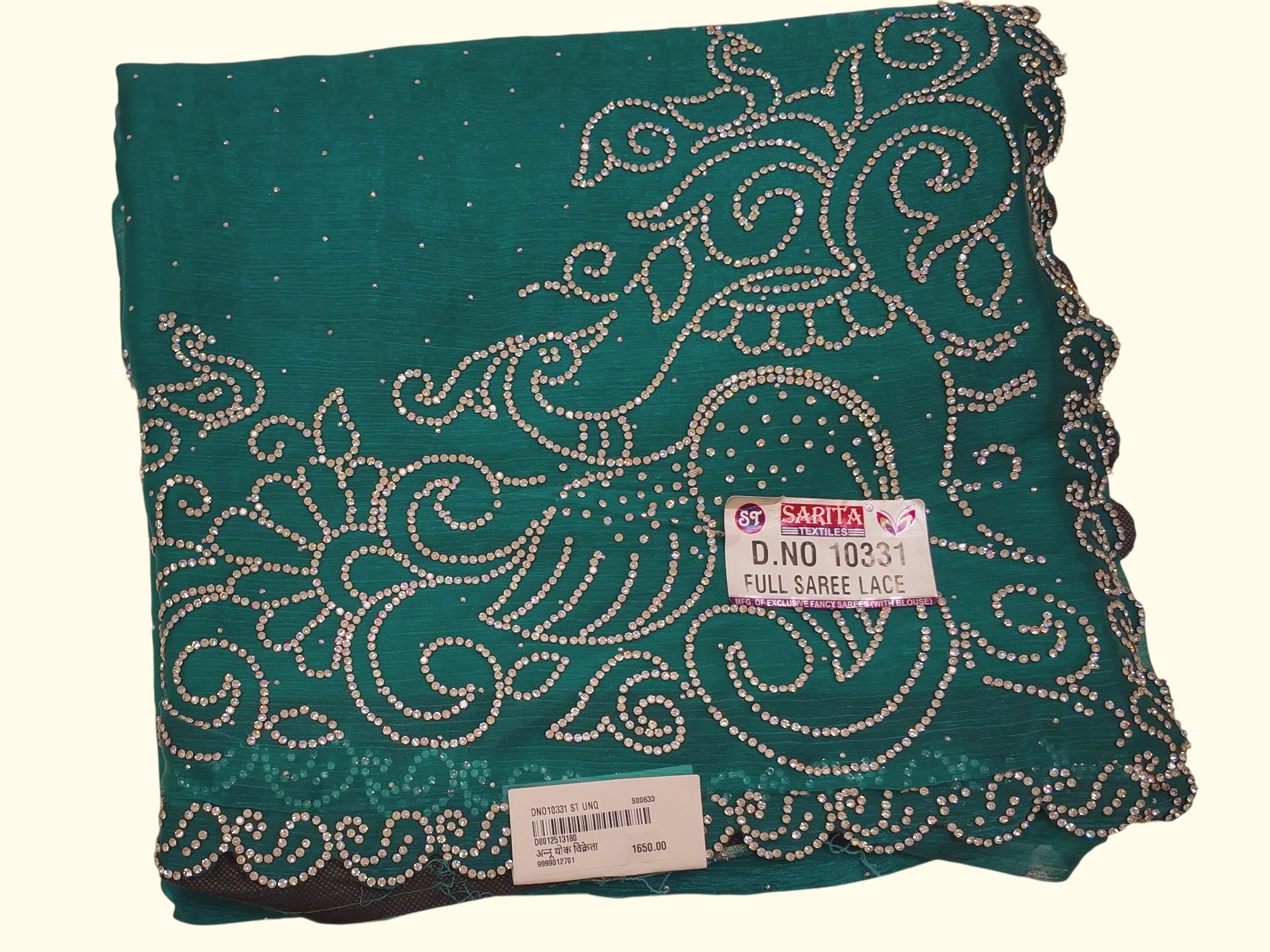 Ethereal Teal Saree with Glittering Stone Patterns", - Image 1_no_bg