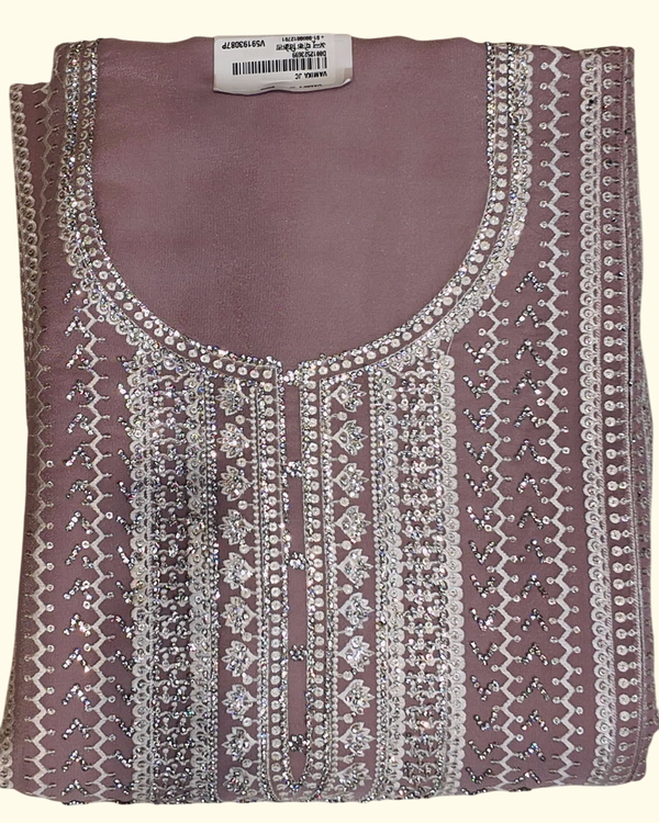 Exquisite Mauve Sequined Unstitched Suit – Artisan Elegance", - Image 1_no_bg