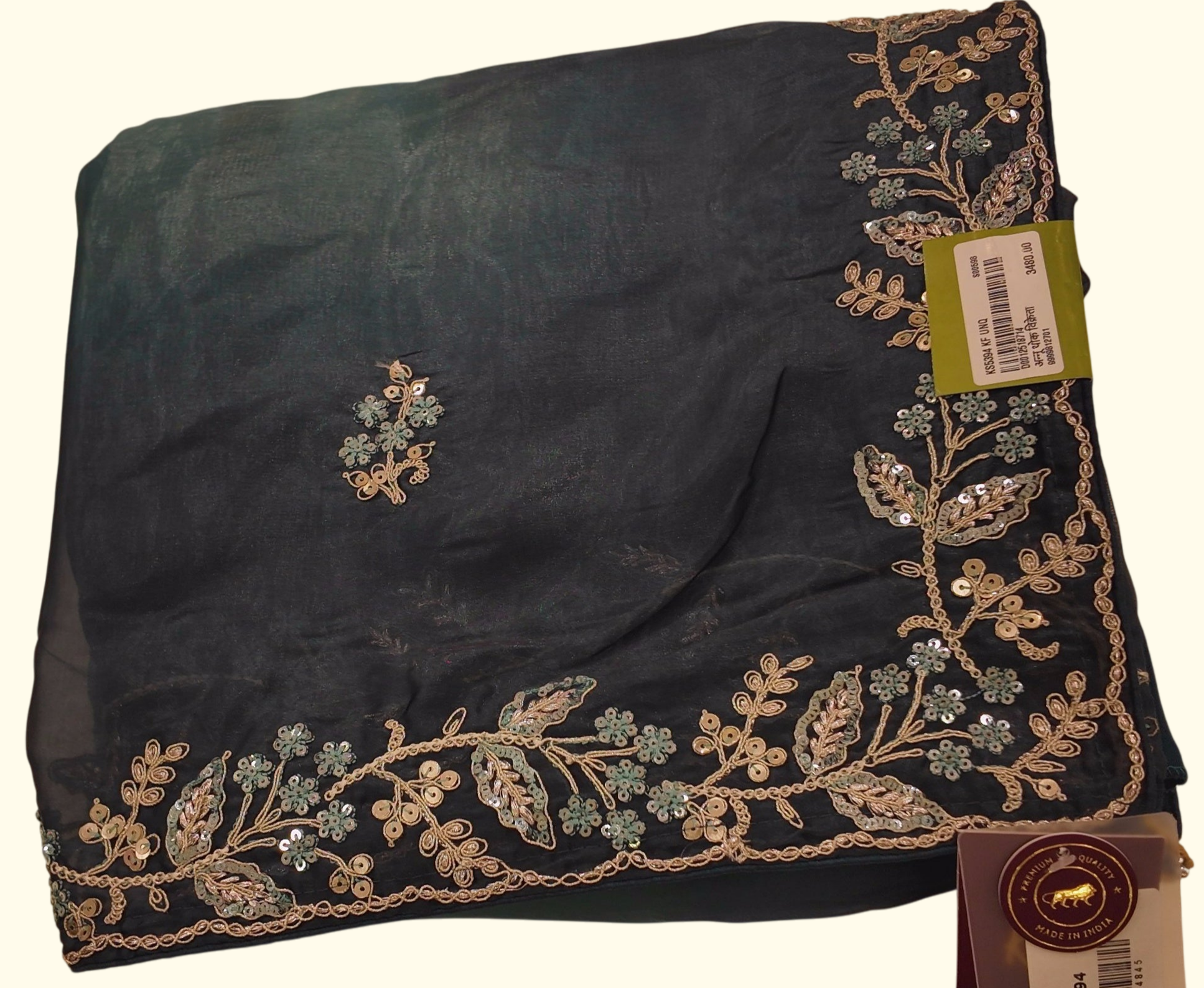 Exquisite Midnight Blossom Saree with Intricate Embroidery", - Image 1_no_bg