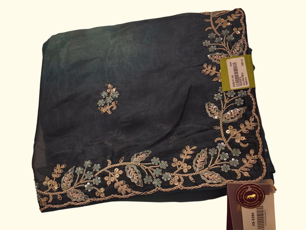 Exquisite Midnight Blossom Saree with Intricate Embroidery", - Image 1_no_bg