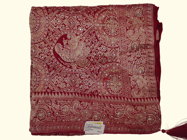 Exquisite Regal Red Saree with Intricate Gold Embroidery", - Image 1_no_bg