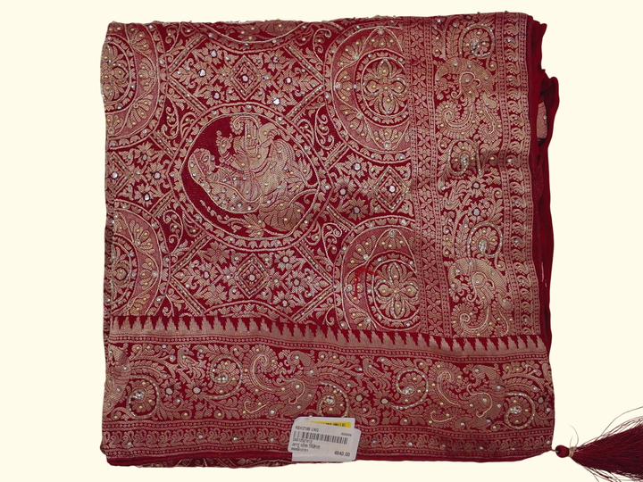 Exquisite Regal Red Saree with Intricate Gold Embroidery", - Image 1_no_bg