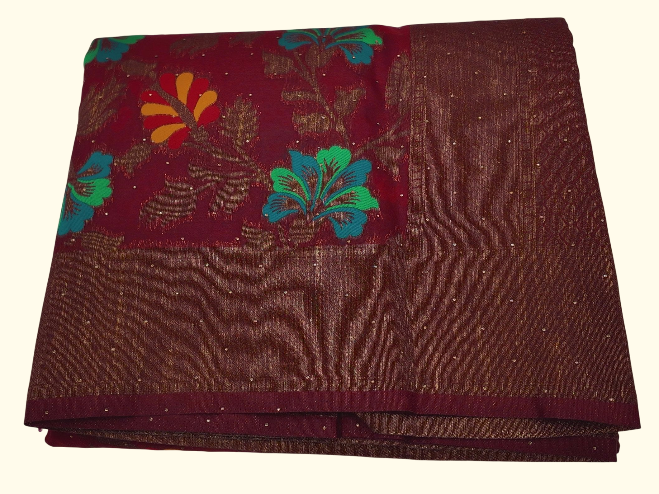 Festive Floral Harmony: Vibrant Red & Green Saree", - Image 1_no_bg