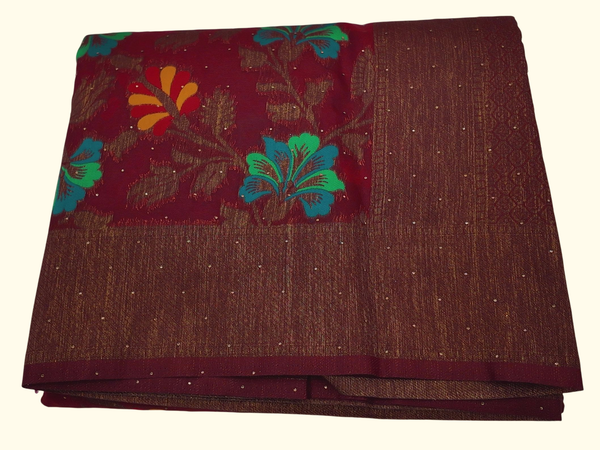 Festive Floral Harmony: Vibrant Red & Green Saree", - Image 1_no_bg