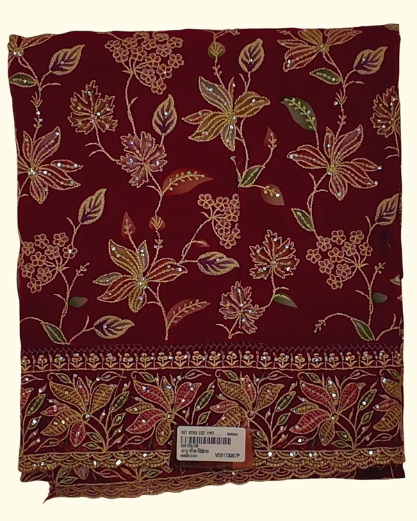 Festive Maroon Floral Unstitched Suit with Intricate Embroidery", - Image 1_no_bg