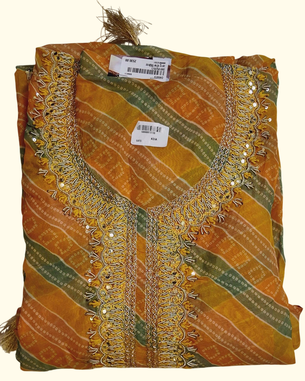 Festive Radiance: Vibrant Unstitched Bandhani Suit", - Image 1_no_bg