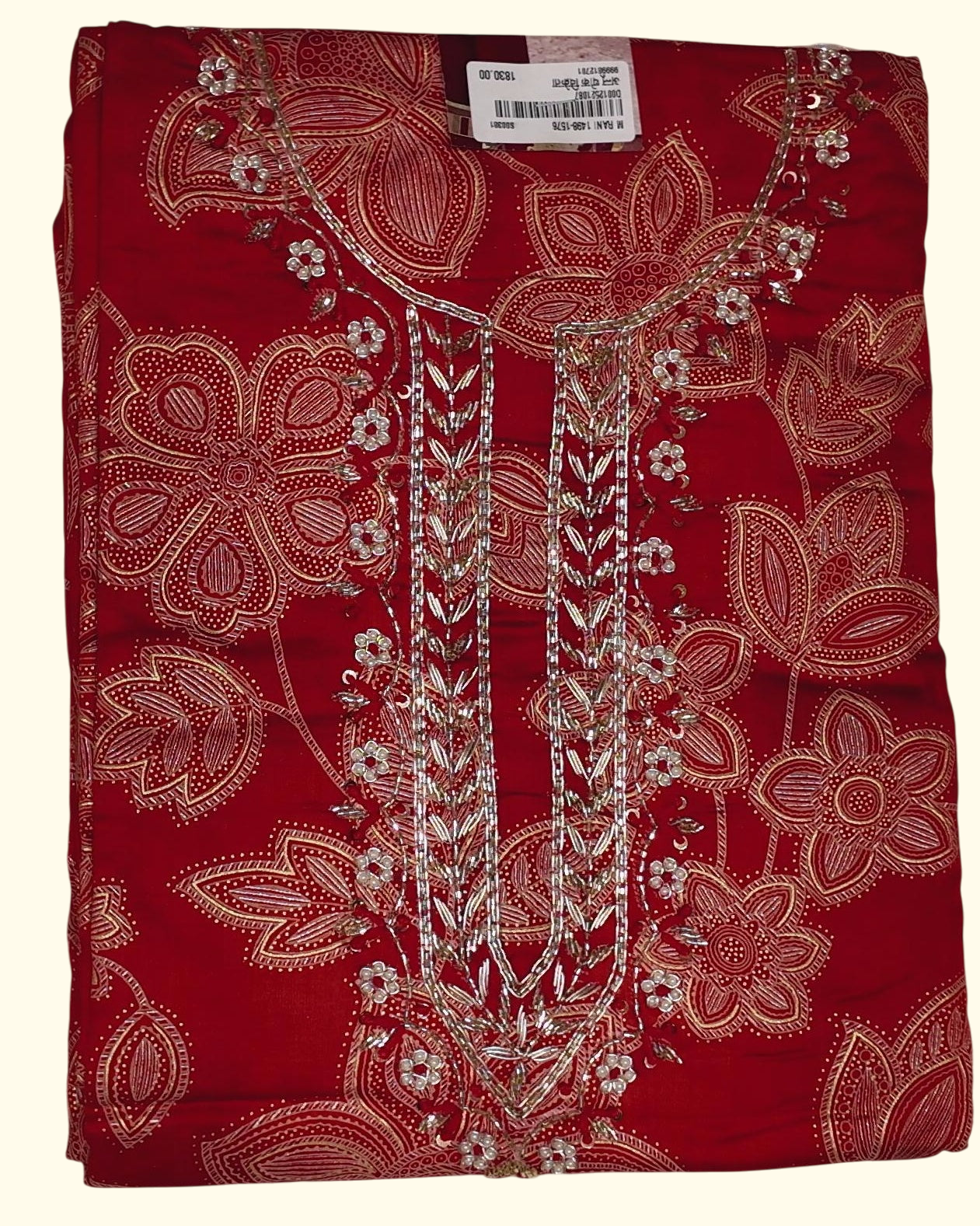 Festive Red Blossom Unstitched Suit - Perfect for Celebrations", - Image 1_no_bg