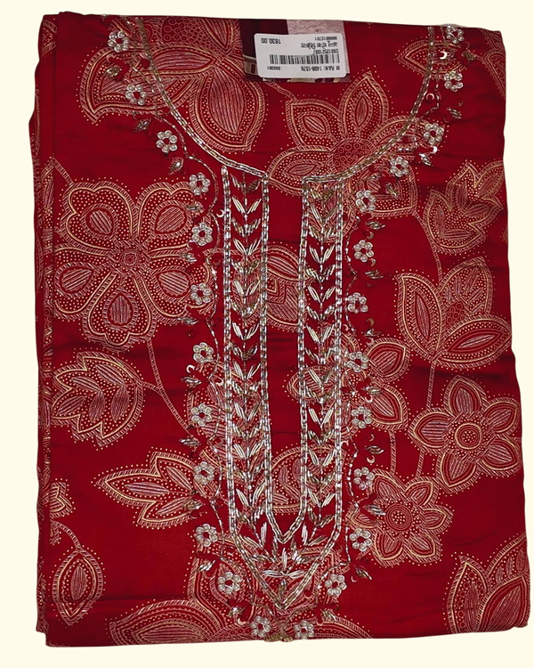 Festive Red Blossom Unstitched Suit - Perfect for Celebrations", - Image 1_no_bg