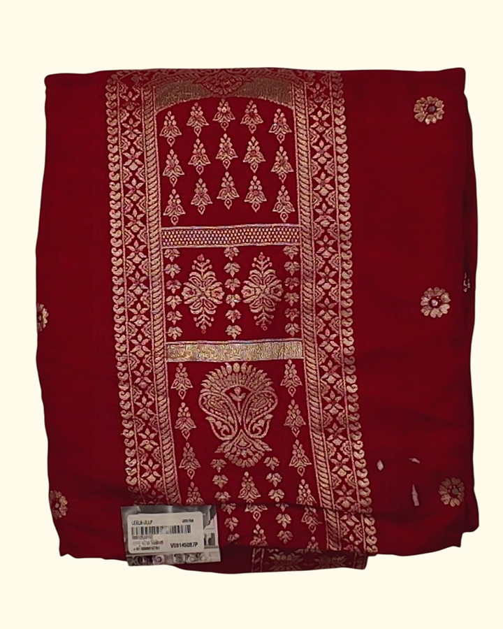 Festive Red Unstitched Suit with Intricate Gold Embroidery", - Image 1_no_bg