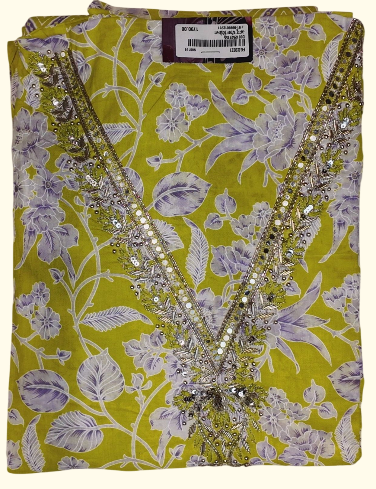 Floral Delight: Vibrant Unstitched Suit with Intricate Décolleté Embroidery", - Image 1_no_bg