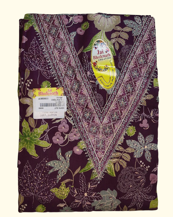 Floral Reverie: Unstitched Suit in Deep Plum Hues", - Image 1_no_bg