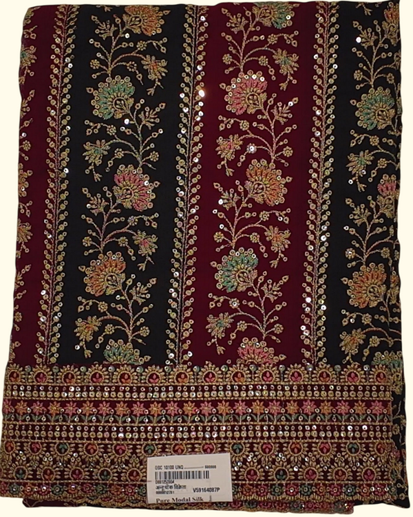 Floral Splendor Unstitched Suit – Rich Maroon & Black Tapestry", - Image 1_no_bg