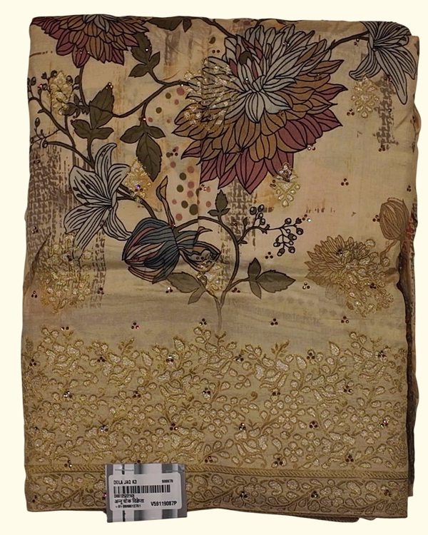 Floral Symphony: Artisanal Unstitched Suit in Earthy Tones", - Image 1_no_bg